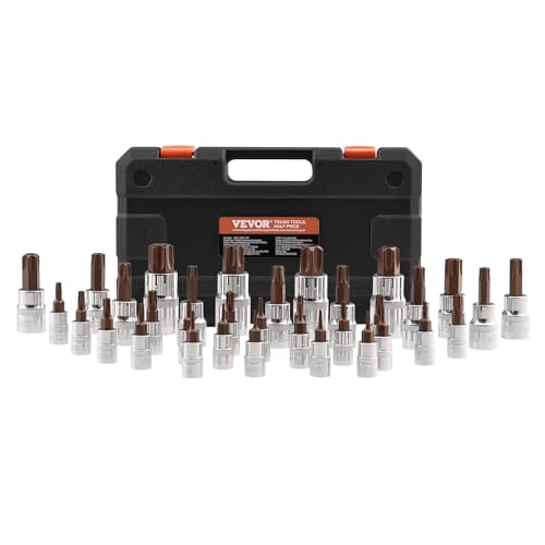 VEVOR Torx Bit Socket Set, 34-Piece Solid Star and Tamper Proof T6-T70, S2 Alloy Steel and Cr-V Steel, 1/4 in, 3/8 in, and 1/2 in Drives, with Enhanced Storage Case, Torx Sockets for Hand Use - size: 33 PCS