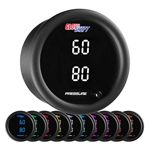 GlowShift 10 Color Digital Dual 100 PSI Pressure Gauge Kit, 2-1/16" 52mm