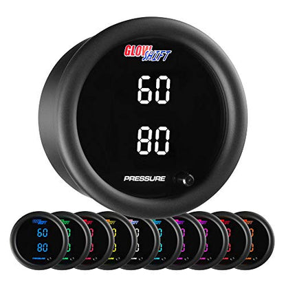 GlowShift 10 Color Digital Dual 100 PSI Pressure Gauge Kit, 2-1/16" 52mm