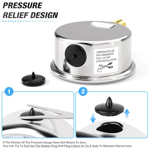 MEANLIN MEASURE 2pcs 0~30Psi Stainless Steel Liquid Filled, 1/8" NPT 1.5" Glycerin Filled Pressure Gauge, Water Oil Air, Lower Mount, with 1/4" NPT and 3/8" NPT Hex Bushing - size: 0-30Psi