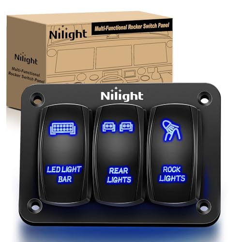 Nilight - 90105C 3 Gang Aluminum Rocker Switch Panel 5 Pin ON/Off Pre-Wired Toggle Switch Panel With Rocker Switch Holder 12/24V for Marine Boat Car ATV UTV, 2 Years Warranty,Blue - color: Blue, size: 3 Gang