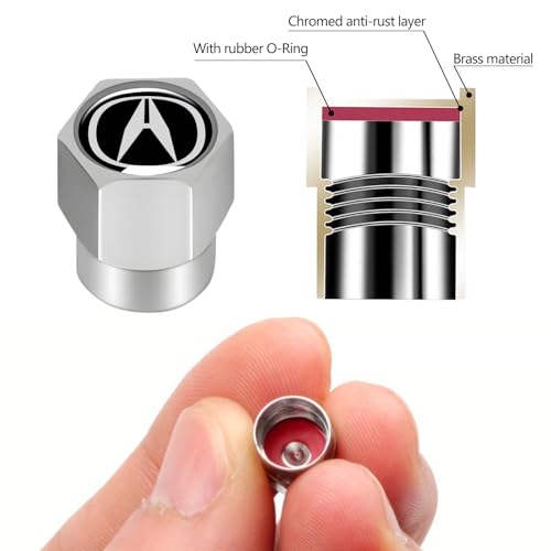 Tire Valve Stem Caps Cover for Acura TLX TLX-L ILX RLX RDX CDX RLX NSX Metal Car Wheel Air caps Auto Valve Stem Caps Accessories 4 Pcs Silver - color: Silver-07
