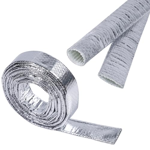 Automotive Aluminum Heat Shield Sleeve Wrap Wire Up to 485 °F, Cable Heat Shield Fire Sleeve Heat Resistance Silver Inner Diameter (3/8"-14ft) - size: 3/8"-14ft