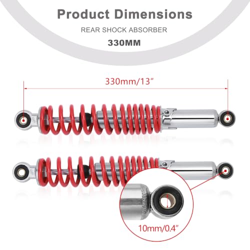 Minho Dual Rear Shock Absorbers with Adjustable Spring Preload in Heavy Iron Material Compatible with Chinese GY6 4-Stroke Engine Taotao ATV Go Kart,Red Color,330MM Length - size: 330mm