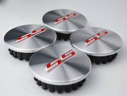 (Set of 4) 68mm=2.67 inches SS Wheel Center Cap Covers Hub Cap Emblem Badge Trim for 2016-2023 6th Generation Chevrolet Camaro - color: Red SS on silver cap