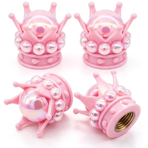 4PCS Crown Bling Tire Stem Valve Caps, Crystal Diamond Tire Air Cap Set Universal Copper Core Stem Covers for Cars, SUV, Trucks, Bikes, Motorcycles, Bicycles (Pink & Pink) - color: Pink & Pink Round Bling