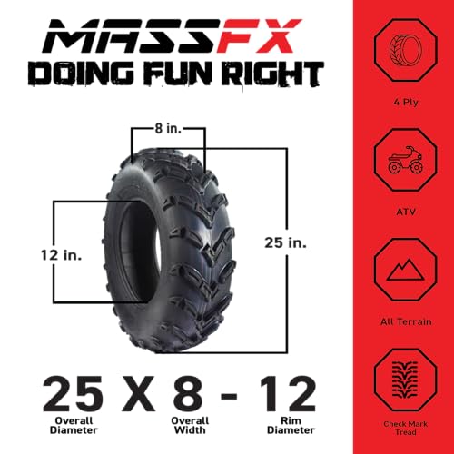 MASSFX 25x8-12 Front ATV Tire 6-Ply Checkmark Tread 25x8x12 All-Terrain - size: 25x8-12 F