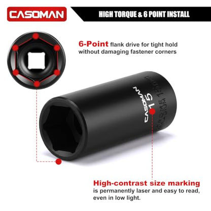 CASOMAN 1/4 Inch Drive Master Impact Socket Set, 50-Piece, 6-Point, SAE/Metric, 5/32 Inch - 9/16 Inch, 4mm - 15mm, Standard/Deep,CR-V - size: 1/4"Dr. Metric & SAE