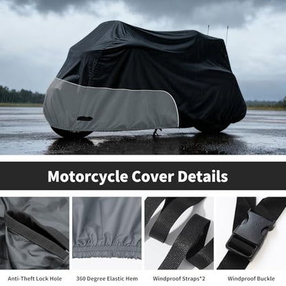 Motorcycle Cover Heavy Duty 300D Waterproof for Touring Ultra - color: Black/Grey