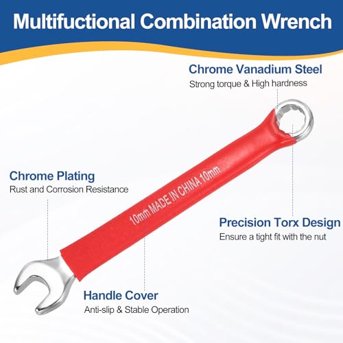 HARFINGTON 2Pcs Metric Combination Wrench 10mm 12-Point Box & Open End CR-V - size: 10mm
