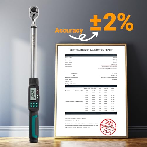 1/2” Digital Torque Wrench Set 7.5-250.8 ft-lb/10.2-340 Nm, ±2% Accuracy, LED & Buzzer Alerts, with 3 Adapters (1/4", 3/8"& Extension Bar), Industrial CR-V Steel for Car, Motorcycle, Bike Repair - size: 1/2", 7.5-250.8 ft-lb (10.2-340 Nm)