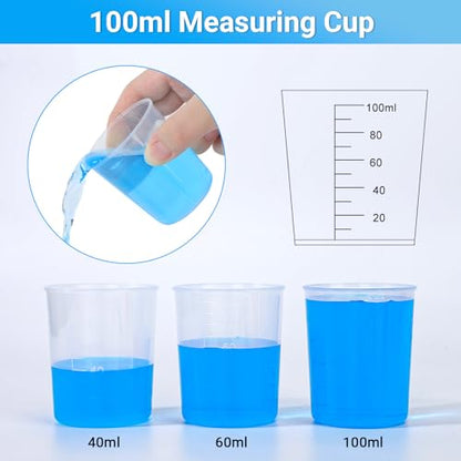 Gartful 90PCS Epoxy Mixing Cups Kit, 40PCS 100ml Disposable Graduated Cups Transparent Scale Cups with 50 Pack Pointed Stirring Sticks for Paint Mixing, Jewelry Making, Liquid Measuring - color: Clear cups+point stick, size: 100ml