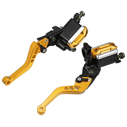 X AUTOHAUX Motorcycle Dual Hydraulic Handlebar Brake Master Clutch Lever - color: Gold Tone