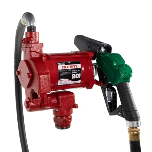 Fill-Rite FR710VB 115V 20 GPM Fuel Transfer Pump with Discharge Hose & Automatic Nozzle, Red | Gasoline, Diesel, Kerosene, Ethanol Blends, Methanol Blends & Biodiesel up to B20 - size: 1 1/4" Inlet - 1" Outlet, style: 115V Auto Nozzle (Red)