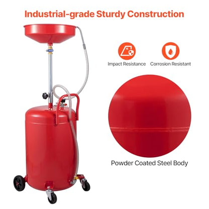VEVOR 20-Gallon Waste Oil Drain Tank, Air Operated Portable Oil Drainer with Adjustable Funnel Height, Fluid Fuel Transfer Drainage with Wheels, Oil Change Container for Auto Repair Shops, Garages - size: 15.7 x 15.2x 65 in