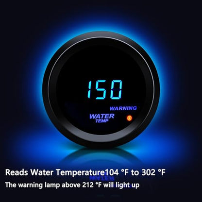 2" 52mm Water Temp Gauge Fahrenheit F with Sender Kit Digital Blue LED for 12V Car AUTO - size: Water Temp F