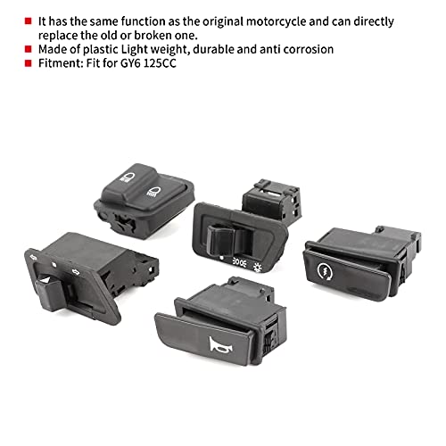 Acouto Motorcycle Switch Button Kit - 5pcs Plastic - Push Button - Black - Manual - Fit for GY6