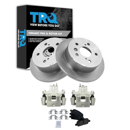 TRQ Rear Brake Pad and Rotor Set Ceramic Solid Rotors Calipers - style: BKA14427