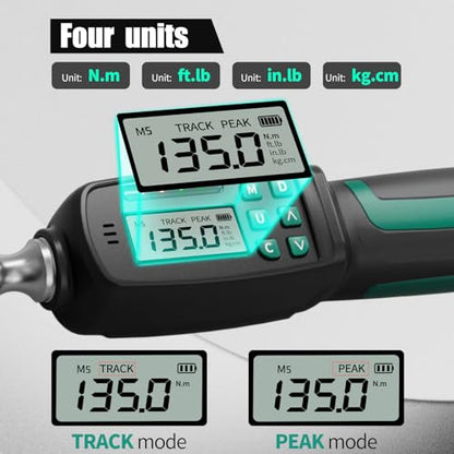 1/2" Digital Torque Wrench 2.9-99.6 ft-lb/4-135 Nm, ±2% Accuracy, LED & Buzzer Alerts, 4 Units, Industrial CR-V Steel, Calibration Report & Protective Case for Car, Motorcycle, Bike Repair - size: 1/2", 2.9-99.6 ft-lb (4-135 Nm)