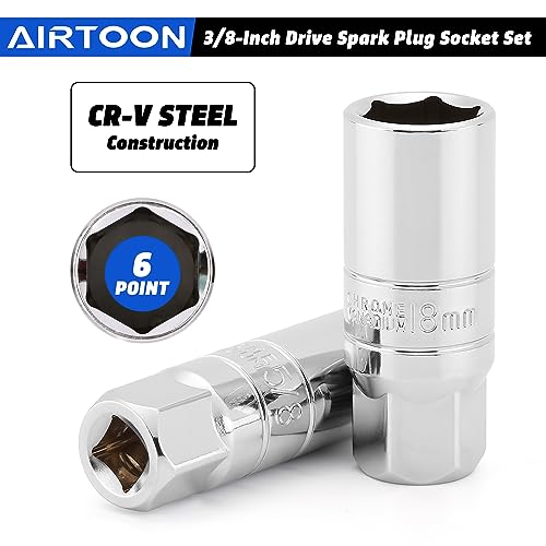 8-Piece 3/8 Inch Drive Spark Plug Socket Set with Spark Plug Gapper, Universal Joint and Extension Bar, SAE & Metric, 5/8-inch, 3/4-inch, 13/16-inch, 14mm, 18mm, CR-V Steel Sockets with Rubber - size: 8-Piece Spark Plug Socket Set with Accessory