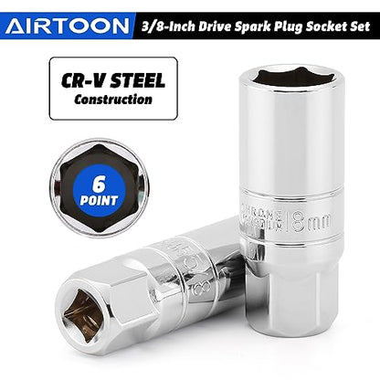 8-Piece 3/8 Inch Drive Spark Plug Socket Set with Spark Plug Gapper, Universal Joint and Extension Bar, SAE & Metric, 5/8-inch, 3/4-inch, 13/16-inch, 14mm, 18mm, CR-V Steel Sockets with Rubber - size: 8-Piece Spark Plug Socket Set with Accessory