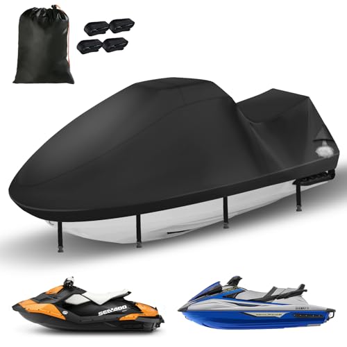 Jet Ski Cover 420D Waterproof for Yamaha Sea-Doo, 115"-120" 3 Seater PWC - color: Black-420-D, size: XL-115"-120"