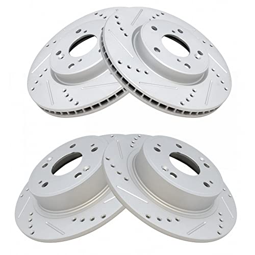 TRQ Performance Front and Rear Brake Rotor Set G Coated Drilled and Slotted - style: BRA15086