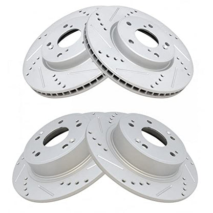 TRQ Performance Front and Rear Brake Rotor Set G Coated Drilled and Slotted - style: BRA15086