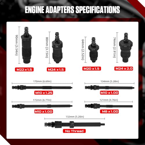 Petrol & Diesel Engine Compression and Leakage Test Kit – 47PCS Comprehensive Pressure Gauge Tool Set for Diagnosing Engine Issues Fits for Most Cars, Trucks and Motorcycles - color: Red
