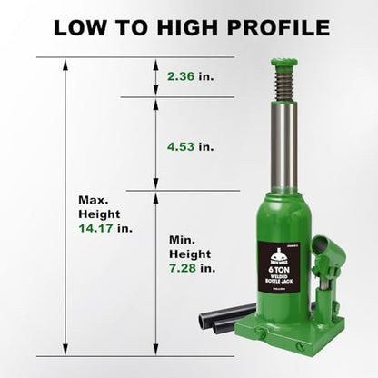 Jack Boss Bottle Jack 6 Ton (12,000 LBs) Hydraulic Car Jack, Fit for Auto Truck Repair and House Lift, Green - color: Green, size: 6 TON