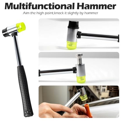 Car Dent Puller Kit, Manual Car Dent Remover PDR Kit, Auto Fender Paintless Dent Repair Tools with Big Curved Crowbar PDR Rod & Rubber Hammer for Motorcycle Metal Surfaces