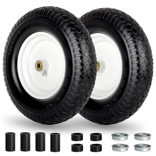 GICOOL 16" 4.80/4.00-8" Flat Free Solid Wheelbarrow Tire and wheel 2 Pack - size: 2 Pack-3" Hub