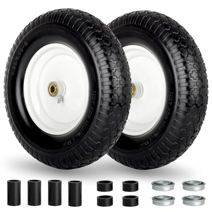 GICOOL 16" 4.80/4.00-8" Flat Free Solid Wheelbarrow Tire and wheel 2 Pack - size: 2 Pack-3" Hub