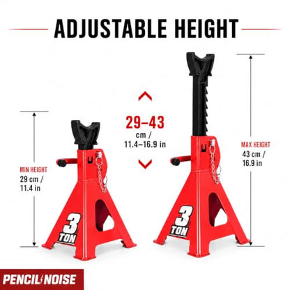 Car Jack Stands 3 Ton Capacity, Adjustable Height and Double Locking, Extra Reinforced Car Lifting Stand, Red, 2 Pack - color: Red