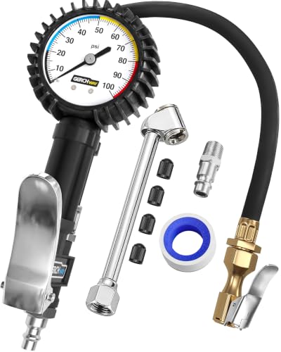 Air Chuck with Tire Pressure Gauge and Inflator for Air Compressor 100 PSI - size: Standard