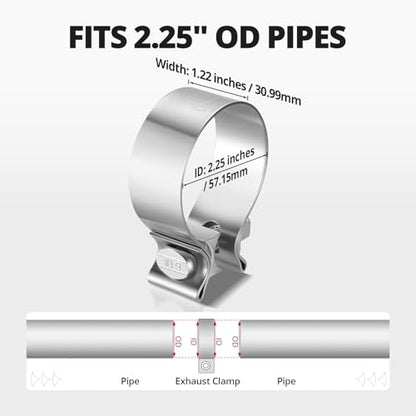 EVIL ENERGY 2.25 Inch Exhaust Clamp,2 1/4" Narrow Band Muffler Clamp Stainless Steel for Pipes,Mufflers,Catalytic Converters 2PCS - size: 2.25 inch