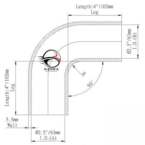 2.5 Inch / 63mm 90 Degree Silicone Elbow Hose – Extended Leg Design, True 102mm Length, 5.5mm Thickness – High Temp 4-Ply Black Coupler for Turbo, Intake, Radiator Pipe - size: 2.5 Inch / 63mm