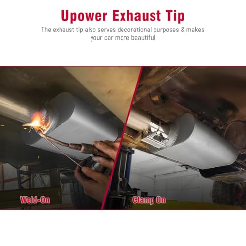 Upower 2.5" Dual Chamber Muffler, 17" Overall Length Performance Exhaust, Aggressive Deep Sound Aluminized Steel Universal Fit for Car Truck SUV (2.5" ID Inlet/Outlet)