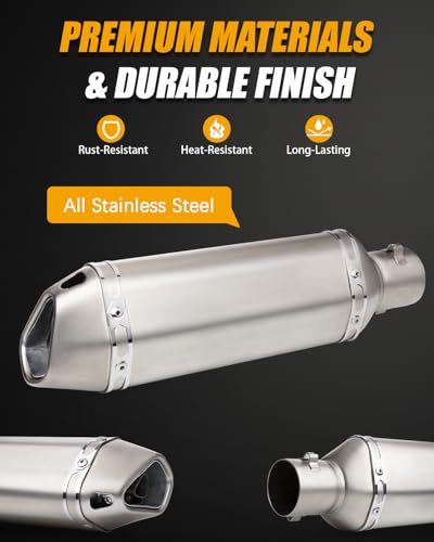 Exhaust Muffler Carbon Fiber 1.5-2"Inlet with Removable DB Killer for Street/Sport Motorcycles and Scooters with 38-51mm Diameter Exhaust Pipes (Sliver) - color: Sliver