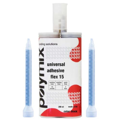 Polymix Universal Adhesive Flex 15 Multipurpose Plastic Repair and Adhesive 200ml Cartridge & Two Application Mixing Nozzles