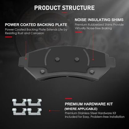 cciyu Ceramic Front Rear Disc Brake Pad Set 8pcs - size: Front[D699] + Rear[D714]