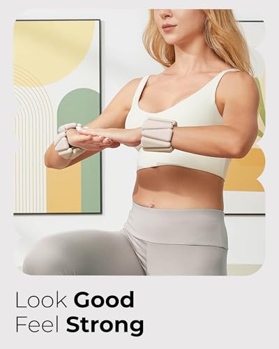 Pilates Wrist & Ankle Weights | Adjustable Weighted Bangles | 1/2/3LB Each - color: Beige, size: 1 LB