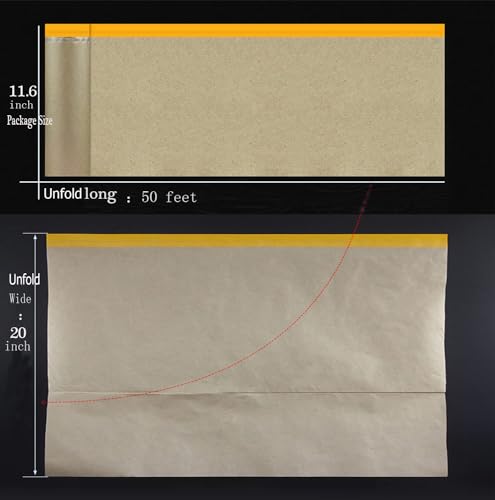 Masking Paper, Paint Masking Paper with Adhesive,20 Inch x 50 Feet Painters Paper Roll, Tape and Drape Painters Paper, for Auto Body Masking, Wall Covering and Paint Masking (6, 20 inch x 50feet)