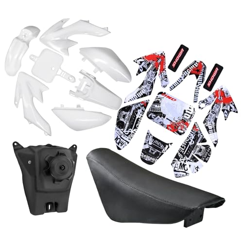 ABS Plastics Fender Fairing Body Work Kit with Graphics Decals & Seat and Gas Fuel Tank for CRF50F XR50R CRF XR 50 SSR Chinese SSR 110cc 125cc Dirt Pit Bike (White) - color: White