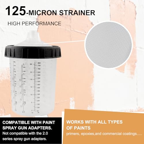 RRJ 27oz Disposable Paint Cup System 50 Pack Liners & Lids with 20 Plugs - color: 27 Ounce (800ml) Kit-50PCS