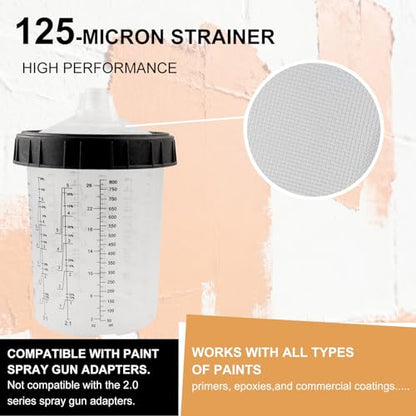 RRJ 27oz Disposable Paint Cup System 50 Pack Liners & Lids with 20 Plugs - color: 27 Ounce (800ml) Kit-50PCS