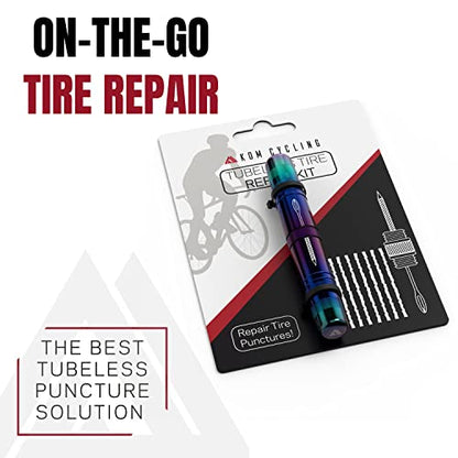 KOM Cycling Tubeless Tire Repair Kit for Bikes 8 Colors! Fixes Mountain Bike and Road Bicycle Tire Punctures - color: Celeste