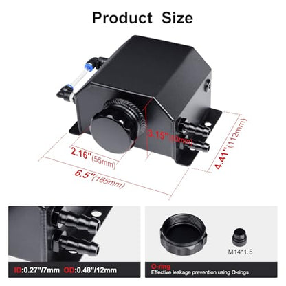 Coolant Reservoir Tank, 1L Aluminum Radiator Overflow Tank Black - color: Black, size: 1L