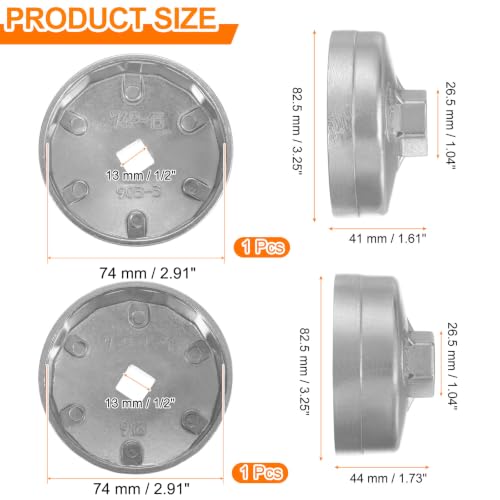 HARFINGTON 2pcs Oil Filter Cap Wrench 15 Flute 74mm Inner Dia 1/2" Square - size: 15 Flute 74mm