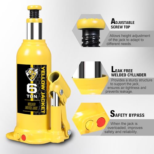 YELLOW JACKET 6 Ton Muti-Directional Welded Bottle Jack(12,000lb) for Car, Pickup, Truck, RV, Auto Repair - size: 6 ton muti-directional